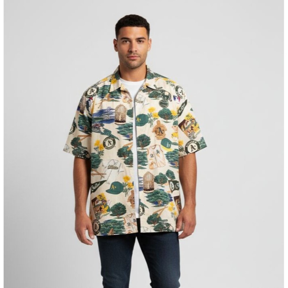 Reyn Spooner Shirt Men XL MLB Oakland A's Button-Up Short Sleeve Graphic Print